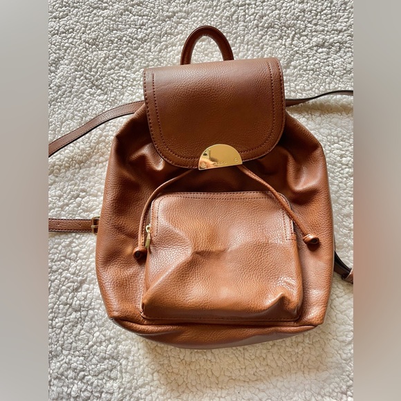 ALDO Drawstring Brown Backpack Adjustable Straps Snap Flap Closure - Picture 4 of 16